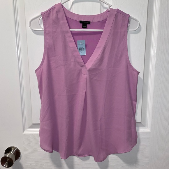 Ann Taylor Petite Mixed Media Pleat Front Top - Picture 2 of 8